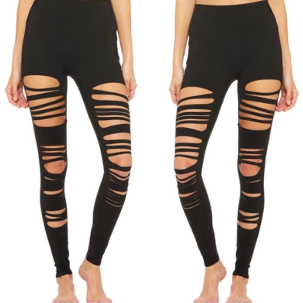 Nasty Gal High Waisted Shredded Black Leggings Ripped NWT - Picture 14 of 14
